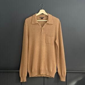 Vintage Helmut Lang 100% Camel Hair Polo Long Sleeve Sweater Mens Size Large